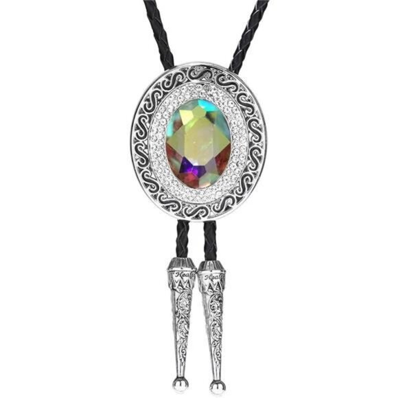 Turquoise Bolo Tie for Men Silver Colorful Bolo Tie - Picture 1 of 7